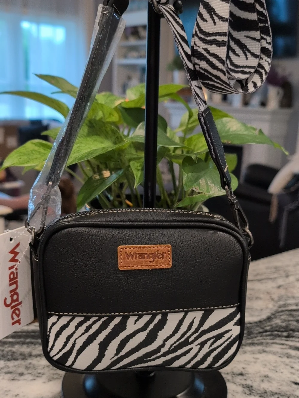 Wrangler Black and White Zebra Print Crossbody Bag